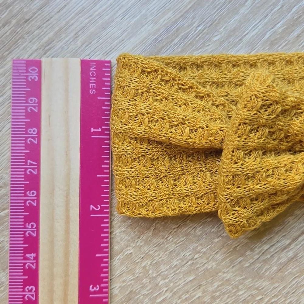 Mustard Yellow Waffle Knit Baby Girl Headband Soft Bow Headwrap Hair Accessory